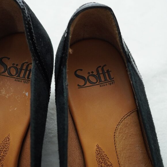 SOFFT Black Suede Low Heel Pumps Patent‎ Detail Leather Lined Size 8M - Picture 6 of 7